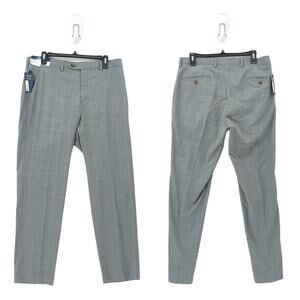 Ralph Lauren Men 34 x 30 Comfort Flex Pants Gray Light Blue Windowpane Plaid NEW